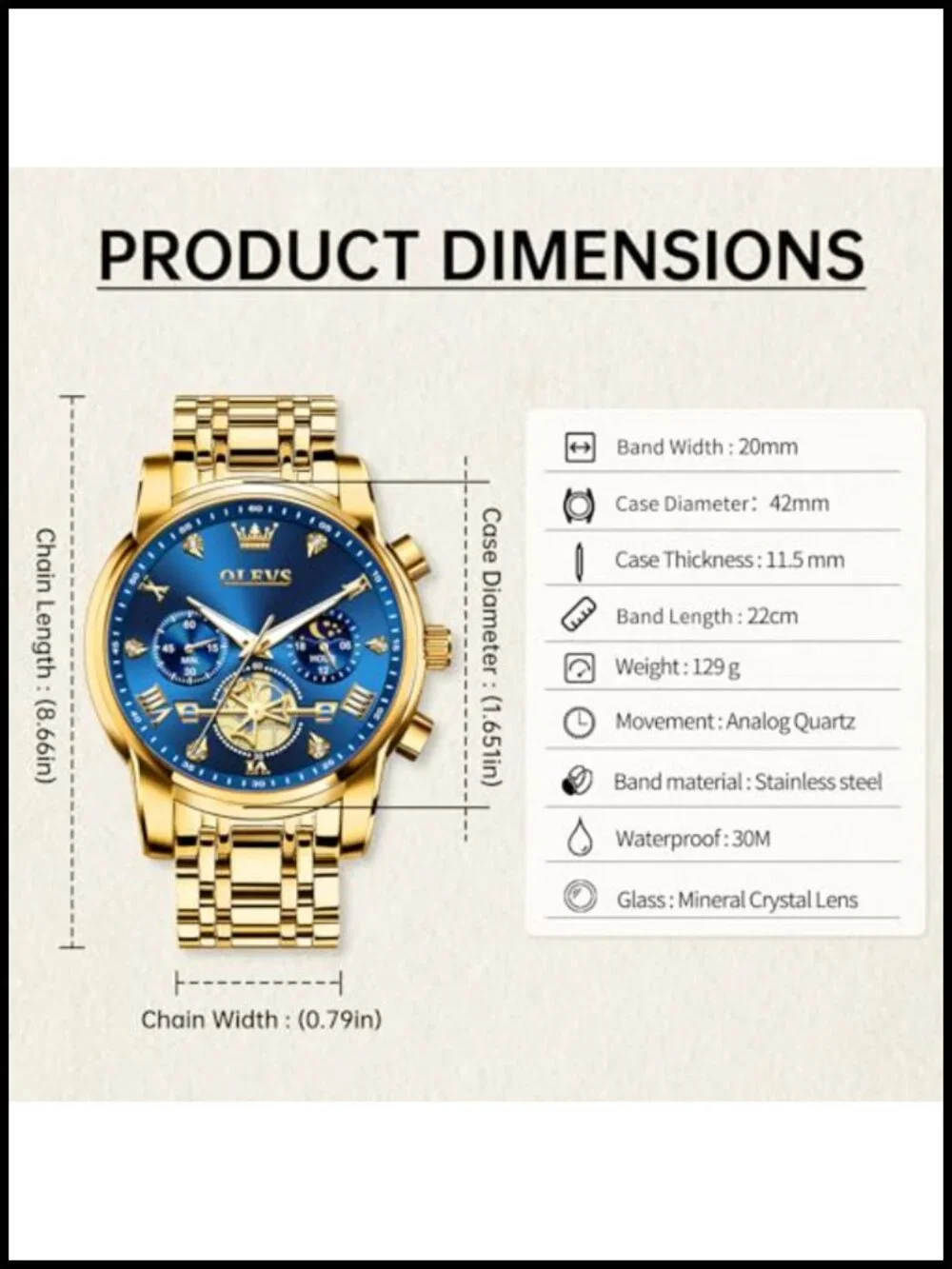 OLEVS Men's Chronograph Dress Watch Stainless Steel Big Face Quartz Watch